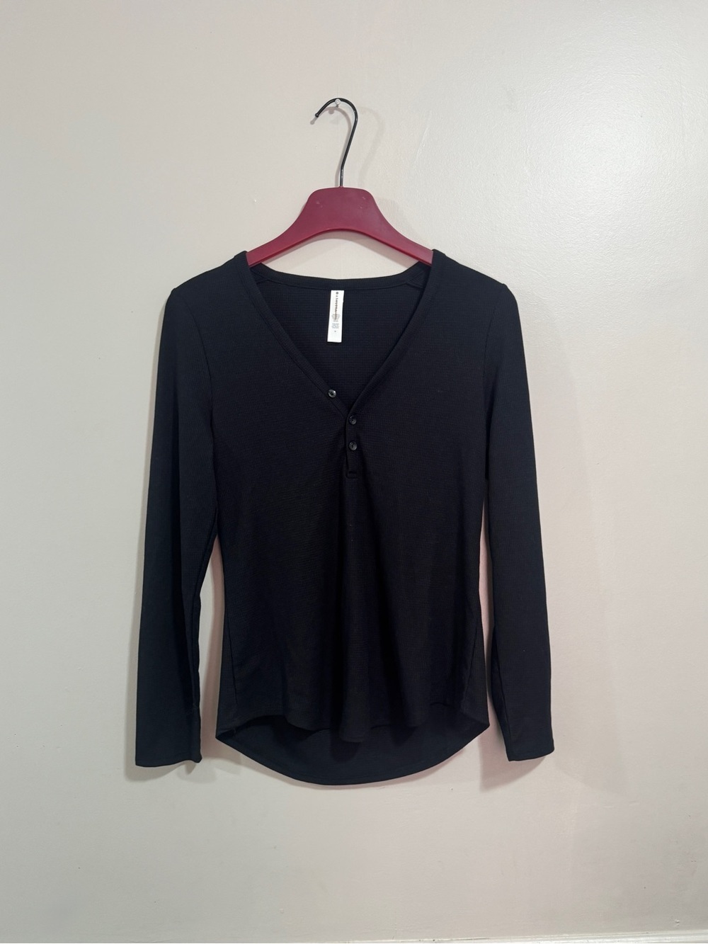 Athleta Black Long-Sleeve Henley Top Woman’s Size Medium